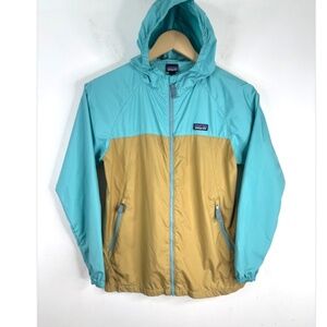 Patagonia Kids XL 14 Light & Variable Hoody Jacket Windbreaker Teal Olive Hood